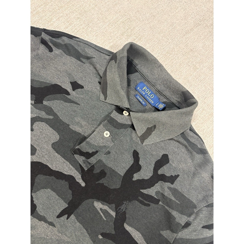 NWOT Polo Ralph Lauren Mens Large Grey/Black Camo Classic Fit Polo Short Sleeve